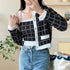 Check Knitted Cardigan With Crop Tang Top